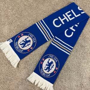 Chelsea FC Soccer Scarf Blue White Knit Supporter EPL UK Made Football EUC
